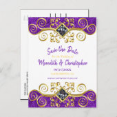 Royal Paarse Glitter Gold Gemstone Save the Date Aankondigingskaart (Voorkant / Achterkant)