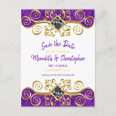 Royal Paarse Glitter Gold Gemstone Save the Date Aankondigingskaart (Voorkant)