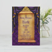 Royal Paarse & Gold Drapes Scroll Baby shower Kaart (Staand voorkant)