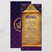 Royal Paarse Gold Drapes Scroll Wedding Menu (Voorkant / Achterkant)