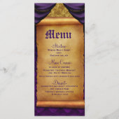 Royal Paarse Gold Drapes Scroll Wedding Menu (Voorkant)