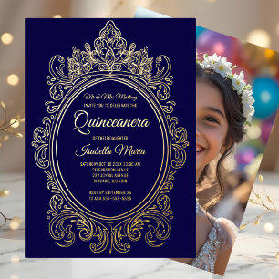 Royal Paarse Gold Foil Quinceañera Uitnodigingen