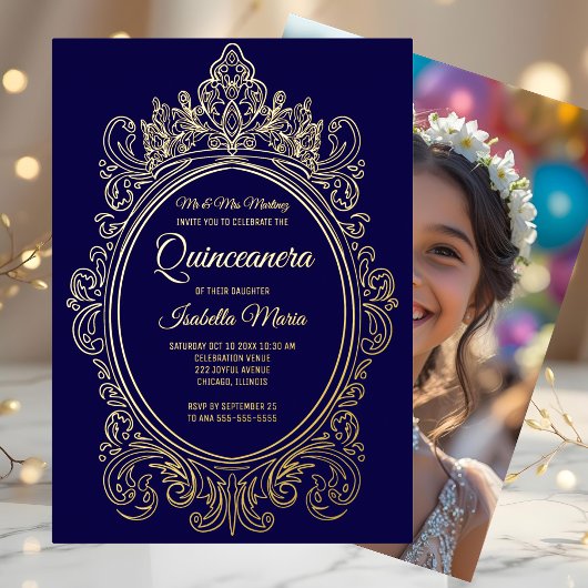 Royal Paarse Gold Foil Quinceañera Uitnodigingen