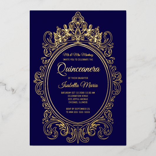 Royal Paarse Gold Foil Quinceañera Uitnodigingen (Voorkant)