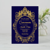 Royal Paarse Gold Foil Quinceañera Uitnodigingen (Staand Voorkant)