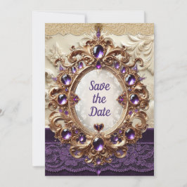 Royal Paarse & Gold Save the Date Kaart