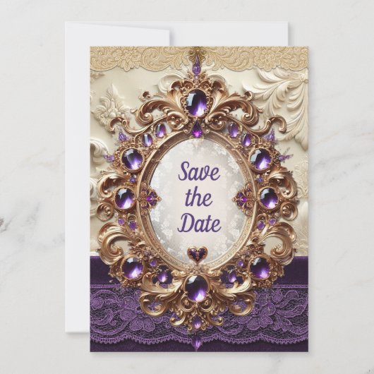 Royal Paarse & Gold Save the Date Kaart (Voorkant)
