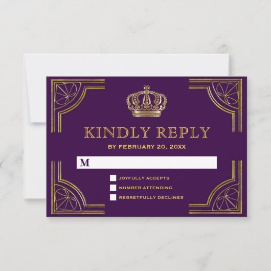 Royal Paarse Goud  Kroon RSVP Kaartje (Voorkant)