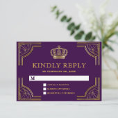Royal Paarse Goud  Kroon RSVP Kaartje (Staand voorkant)