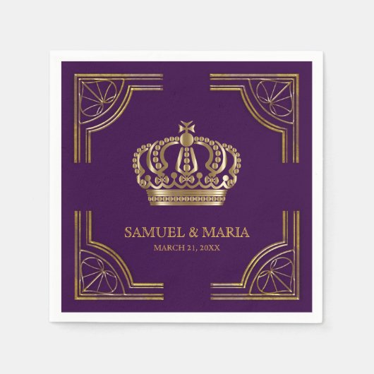 Royal Paarse Goud  Kroonbruiloft Servet (Voorkant)