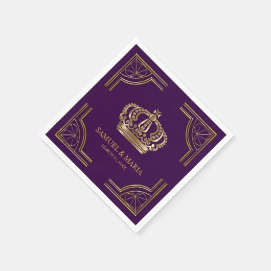 Royal Paarse Goud  Kroonbruiloft Servet (Hoek)