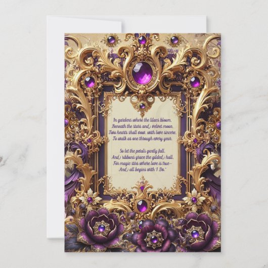 Royal Paarse & Gouden Barok Wedding Kaart (Voorkant)