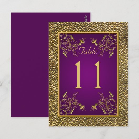 Royal Paarse, Gouden Bloemen Tafelnummer Post Kaar (Voorkant / Achterkant)