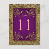 Royal Paarse, Gouden Bloemen Tafelnummer Post Kaar (Voorkant)