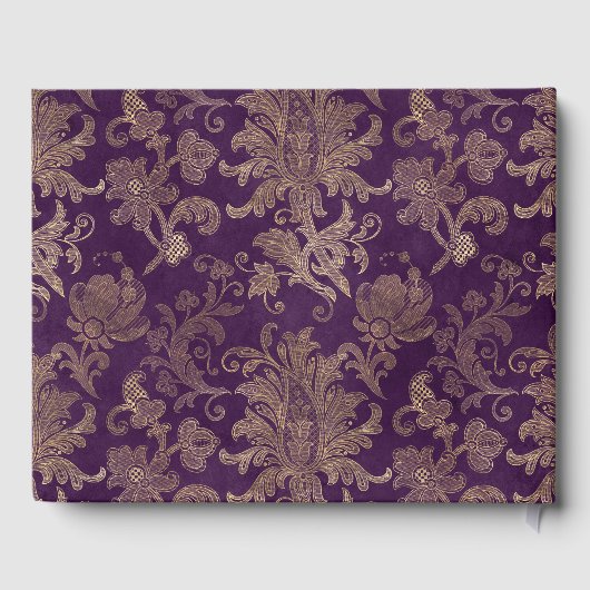 Royal Paarse gouden damast bruiloft gastenboek (Achterkant)