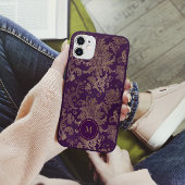 Royal Paarse gouden damast monogram Case-Mate iPhone Case