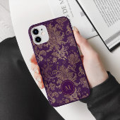 Royal Paarse gouden damast monogram Case-Mate iPhone Case