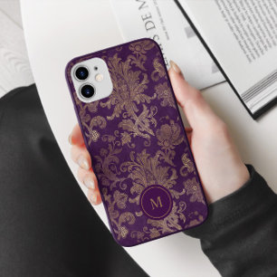 Royal Paarse gouden damast monogram Case-Mate iPhone Case