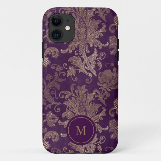 Royal Paarse gouden damast monogram Case-Mate iPhone Case (Achterkant)