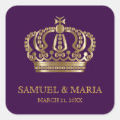 Royal Paarse gouden kroon bruiloft gunst Vierkante Sticker (Voorkant)