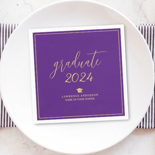 Royal Paarse gouden script Afstuderen 2024 Afstude Servet