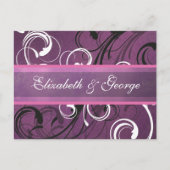 Royal Paarse Grunge Damask Elegant Wedding Briefkaart (Voorkant)