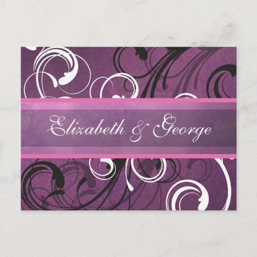 Royal Paarse Grunge Damask Elegant Wedding Briefkaart (Voorkant)