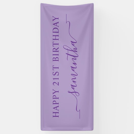 Royal Paarse Happy 21st Birthday Ribbon Naam Spandoek (Verticaal)