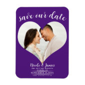 Royal Paarse Hart Foto Bruiloft Save the Date Magneet (Verticaal)