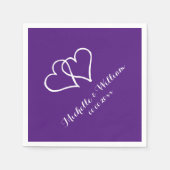 Royal paarse in elkaar grijpende harten bruiloft s servetten (Voorkant)