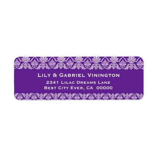 Royal Paarse Kant Bruiloft Damask P550 Etiket (Voorkant)
