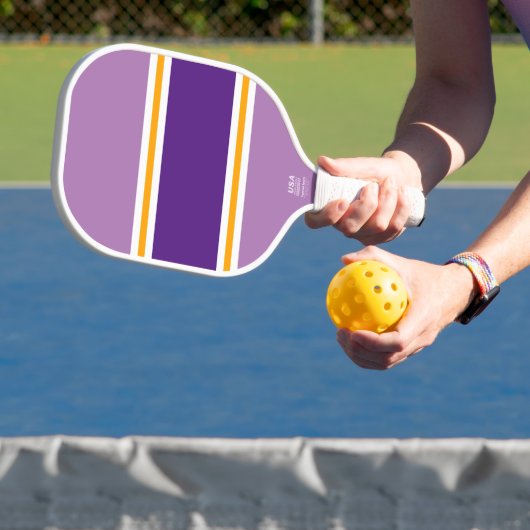 Royal Paarse Lavendel Geel Wit Racing Stripes Pickleball Paddle (Insitu)