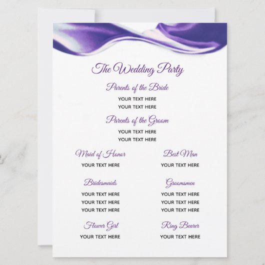 Royal Paarse lint bruiloft programma (Achterkant)