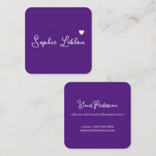 Royal-Paarse Meisje Kalligrafie Romantisch Vierkante Visitekaartje