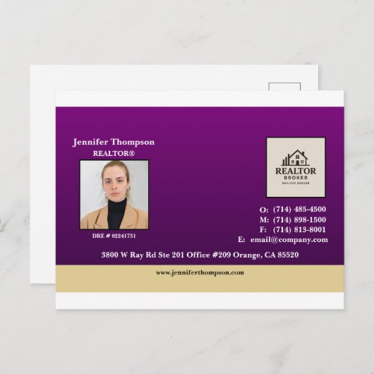 Royal Paarse met Gold Accent Briefkaart (Voorkant / Achterkant)