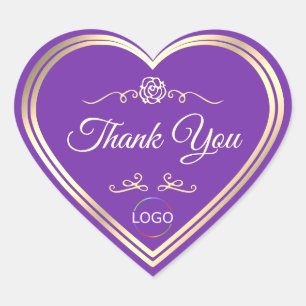 Royal Paarse met gouden Lijst en Logo Dank u Hart Sticker