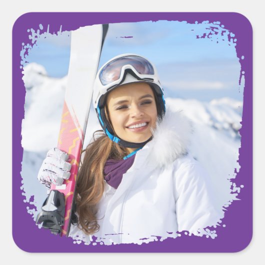 Royal Paarse Modern Grunge Grensfoto Vierkante Sticker (Voorkant)