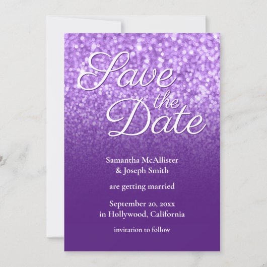 Royal Paarse Ombre Glitter Save the Date Kaart (Voorkant)
