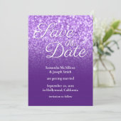 Royal Paarse Ombre Glitter Save the Date Kaart (Staand voorkant)