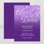 Royal Paarse Ombre Glitter Save the Date Kaart (Voorkant / Achterkant)