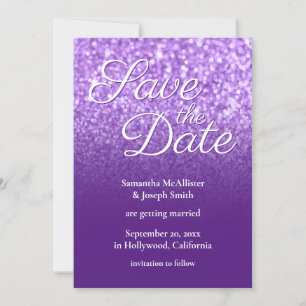 Royal Paarse Ombre Glitter Save the Date Kaart