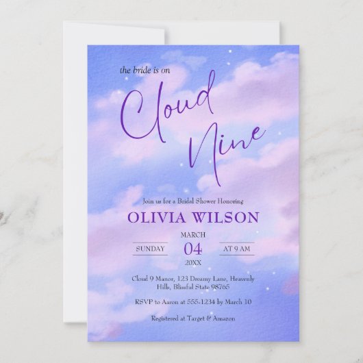 Royal Paarse op cloud 9 Vrijgezellenfeest Kaart (Voorkant)