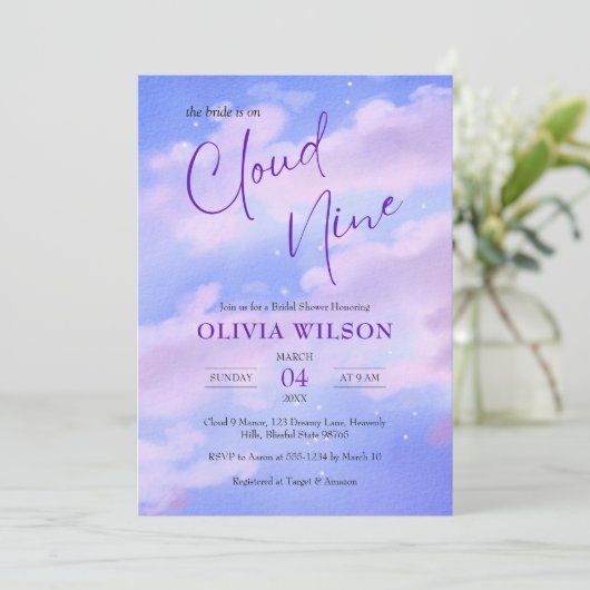 Royal Paarse op cloud 9 Vrijgezellenfeest Kaart (Staand voorkant)