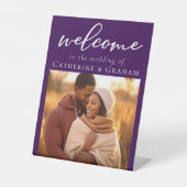 Royal Paarse paar foto bruiloft welkom Reclamebord Met Voetstuk (Voorkant)