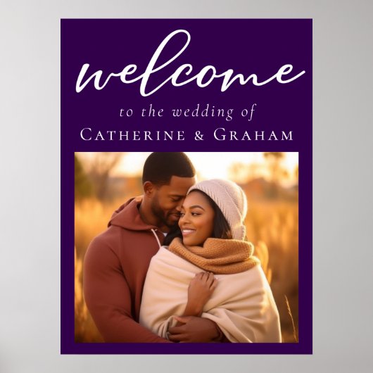 Royal Paarse Paar Foto Chic Huwelijk Welkom Poster (Voorkant)