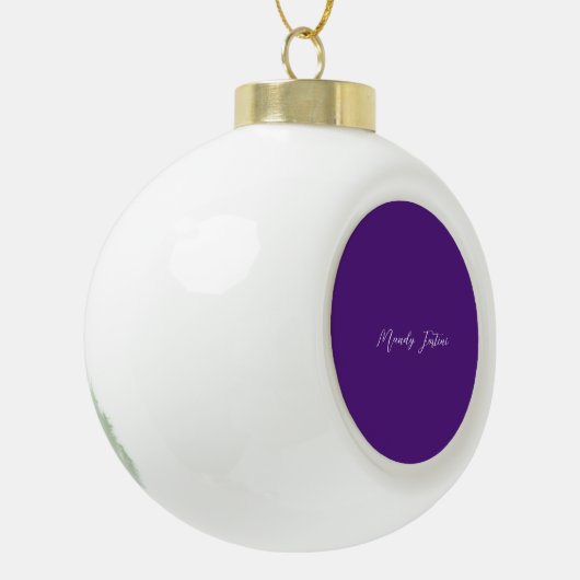 Royal Paarse Plain Elegant Minimalistische Kalligr Keramische Bal Ornament (Links)