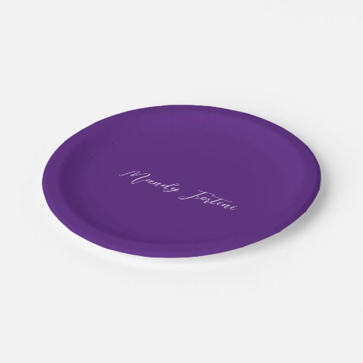 Royal Paarse Plain Elegant Minimalistische Kalligr Papieren Bordje (Gekanteld)