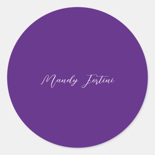 Royal Paarse Plain Elegant Minimalistische Kalligr Ronde Sticker (Voorkant)