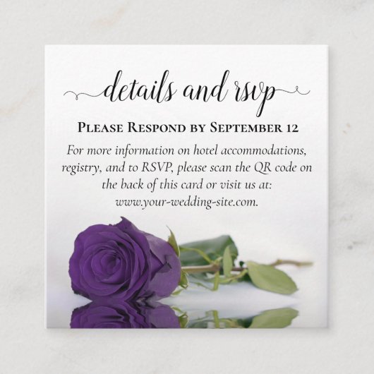 Royal Paarse Roos Wedding Details & RSVP QR Code Informatiekaartje (Voorkant)