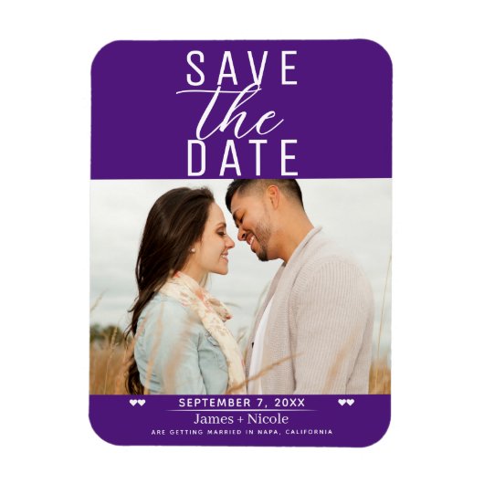 Royal Paarse Save the Date Trouwfoto Magneet (Verticaal)